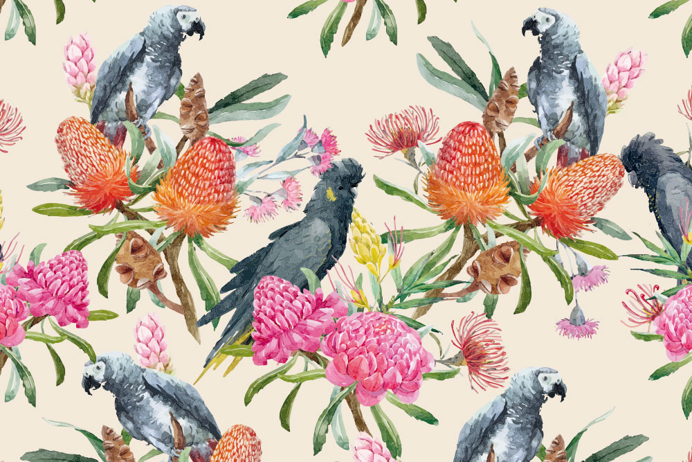 Samt-Stoff - Parrot Paradise