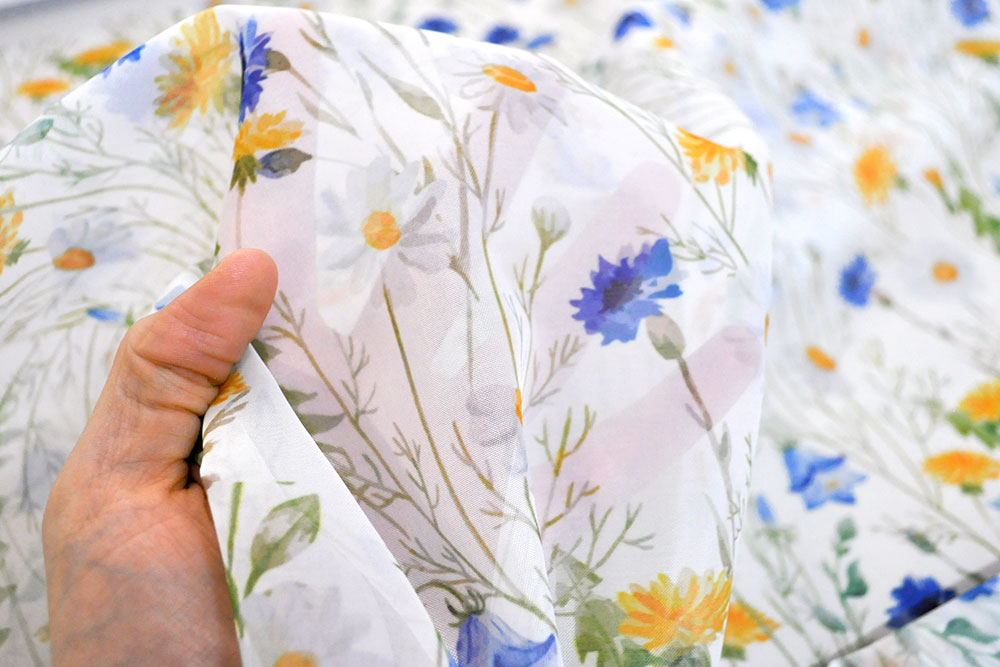 Voile-Gardinenstoff - Margeriten-Wiese