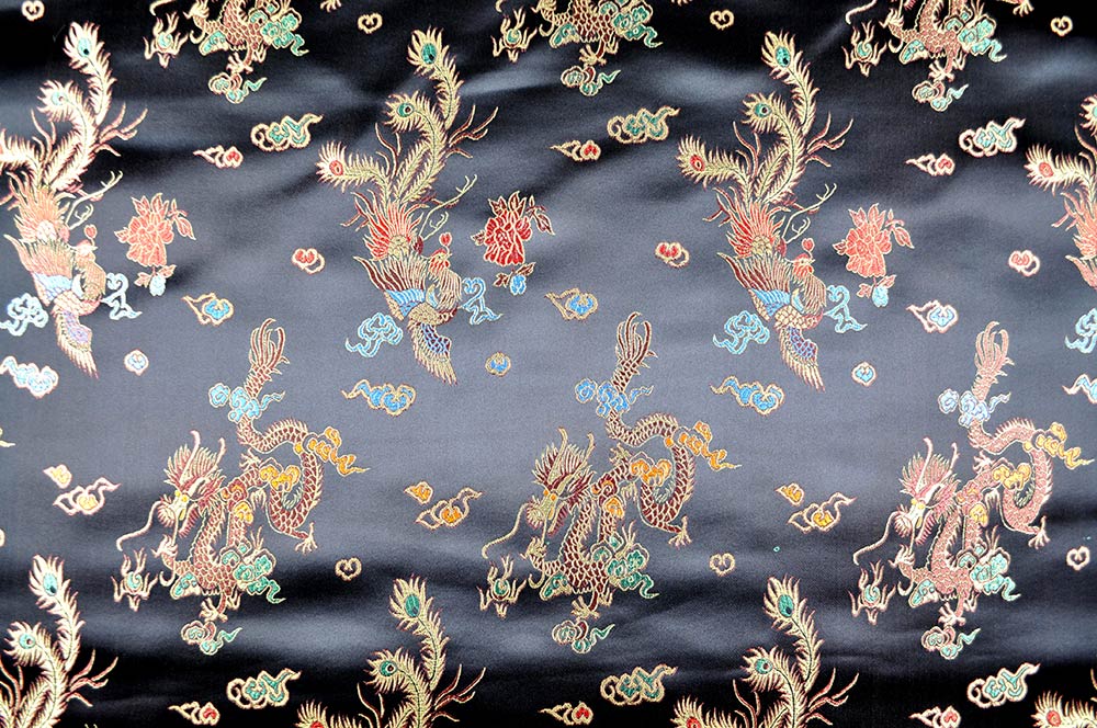 China-Seidenimitat - Drache - Schwarz