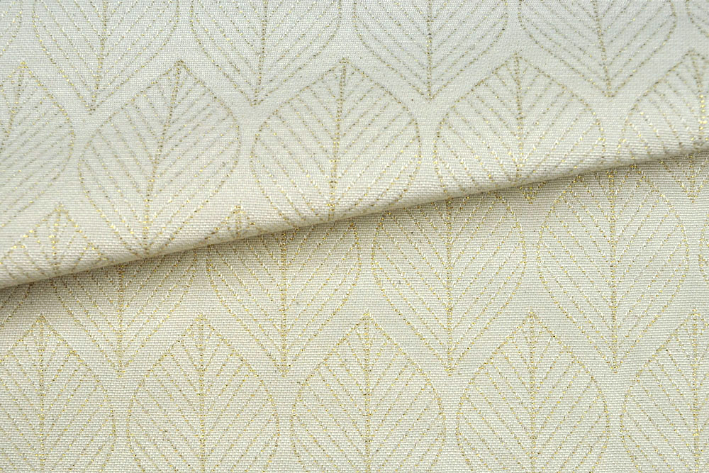 Dekostoff Jacquard - Zeitlose Blätter - Creme/Gold-Glitter