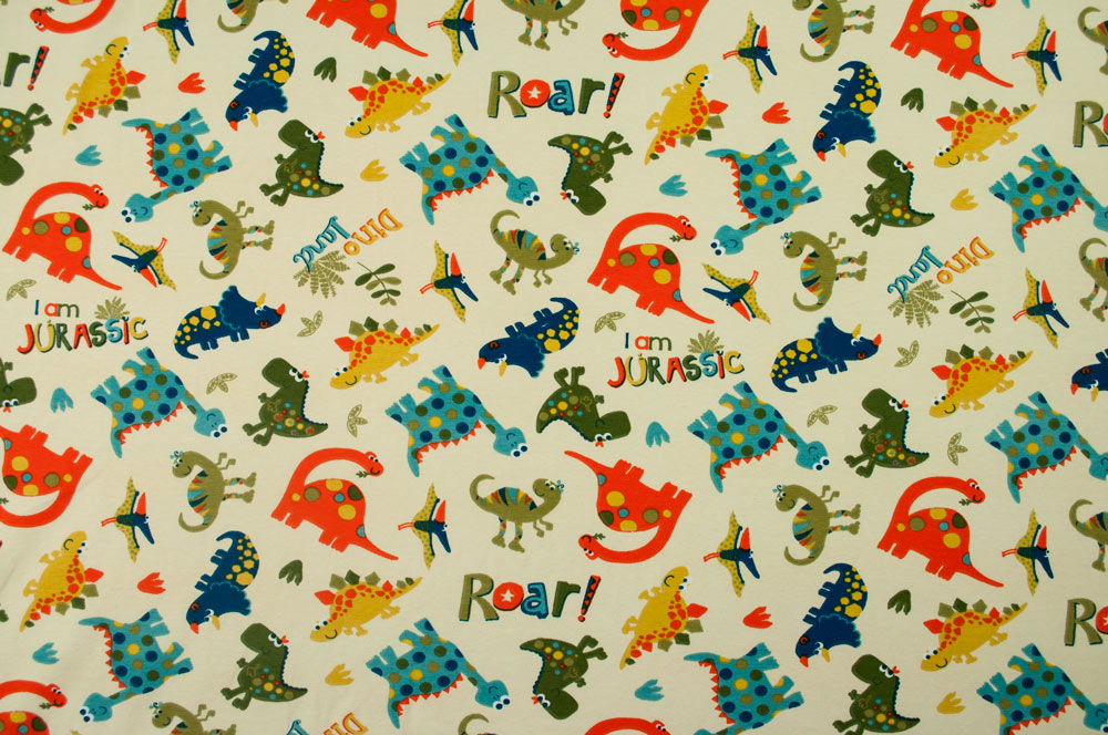 Kinder-Jerseystoff - Dinoparty - Creme