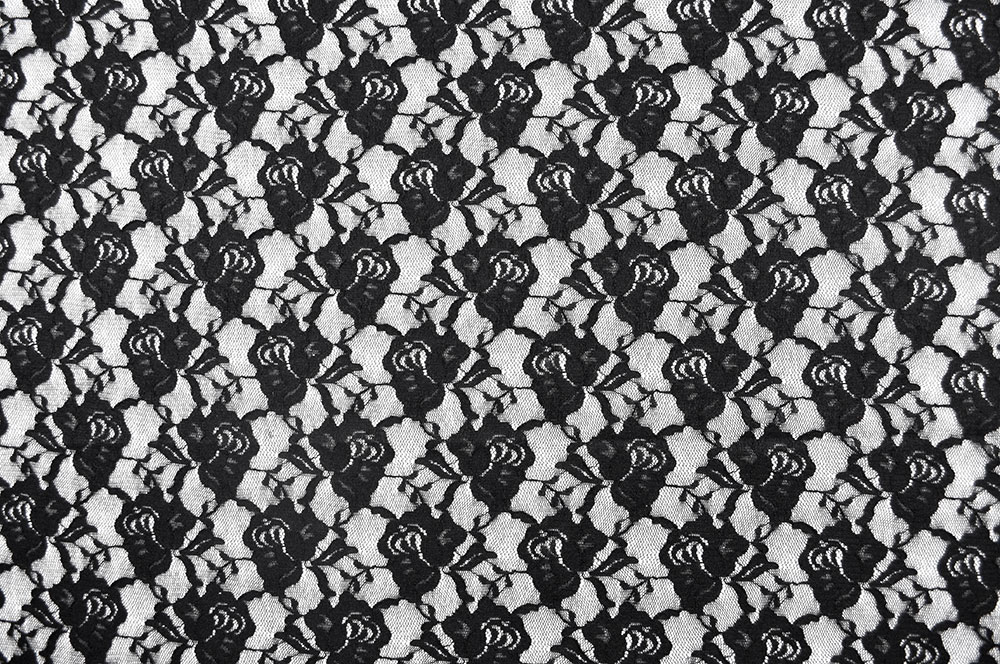 Stretch-Spitze deluxe - große Blüten - Schwarz