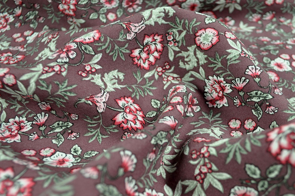 Viskosestoff - Fiore - Bordeaux