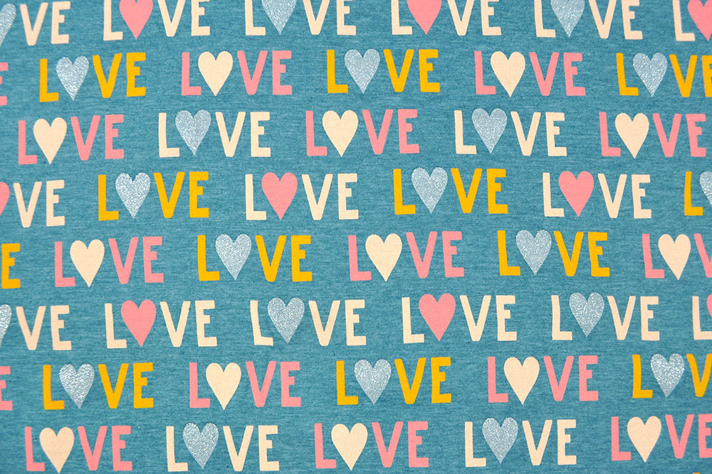 Glitzerjersey - LOVE - Petrol Melange