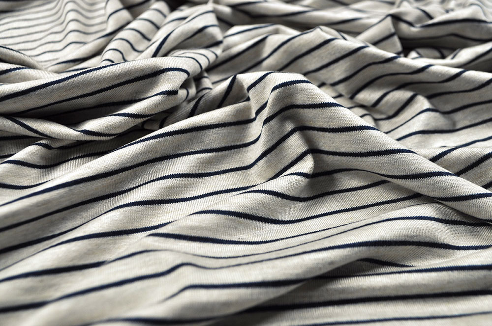 Viskosejersey - Streifen - Sand Melange/Nachtblau