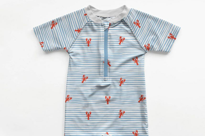 Badeanzugstoff Recycling - Hummer auf Streifen