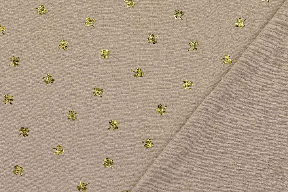 Musselin-Stoff - Glänzendes Kleeblatt - Sand