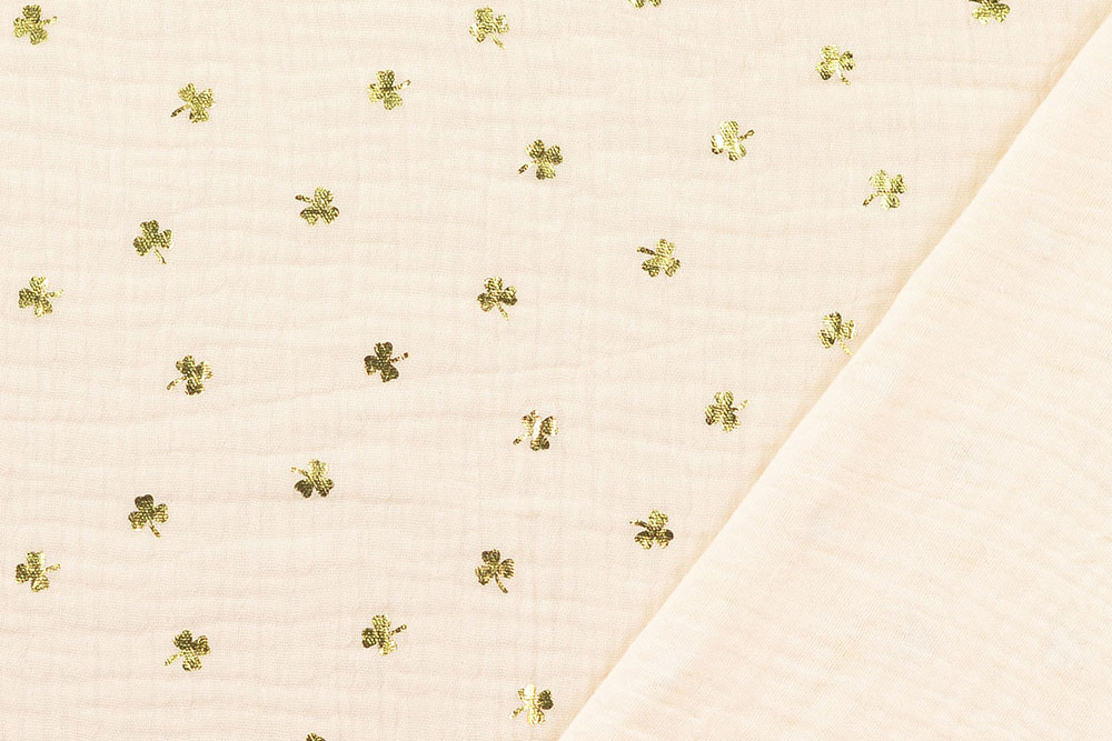 Musselin-Stoff - Kleeblatt - Creme