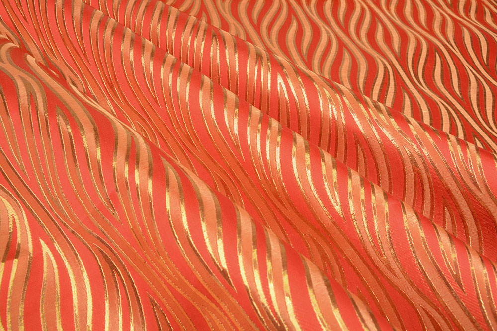 Brokat-Stoff Sibel - Rot/Gold