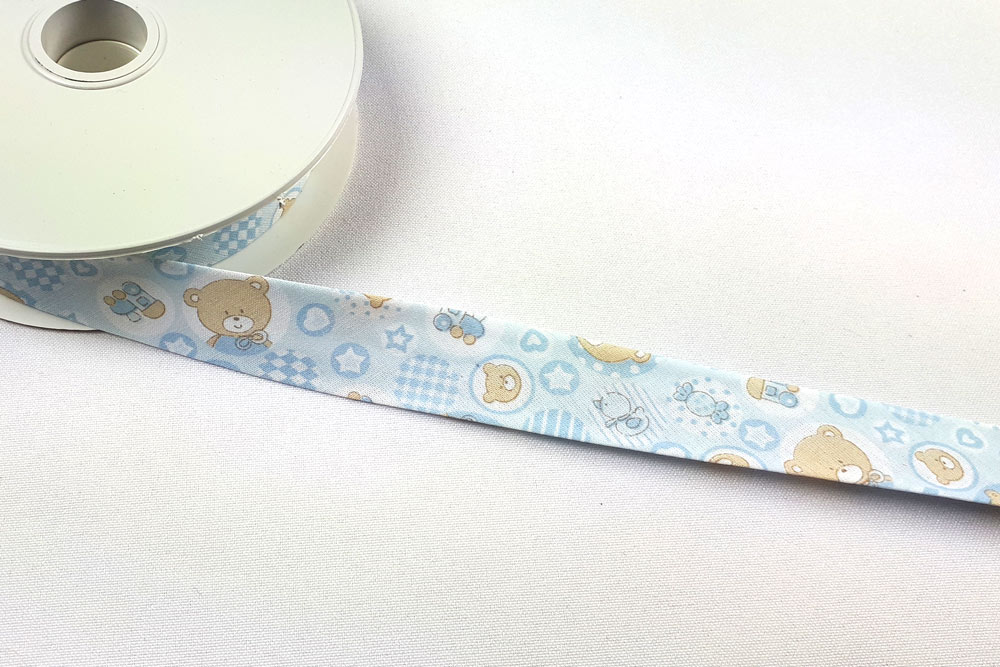 Schrägband Teddybär - 2,5/5 cm breit - Meterware - Hellblau