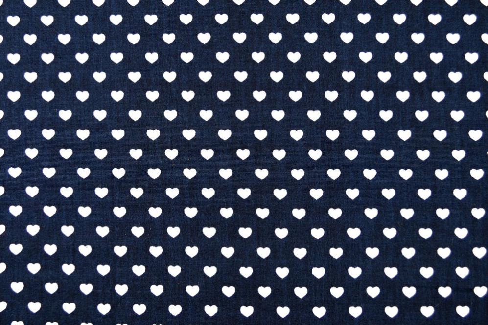 Baumwollstoff - Herzchen - Dunkelblau/Weiß