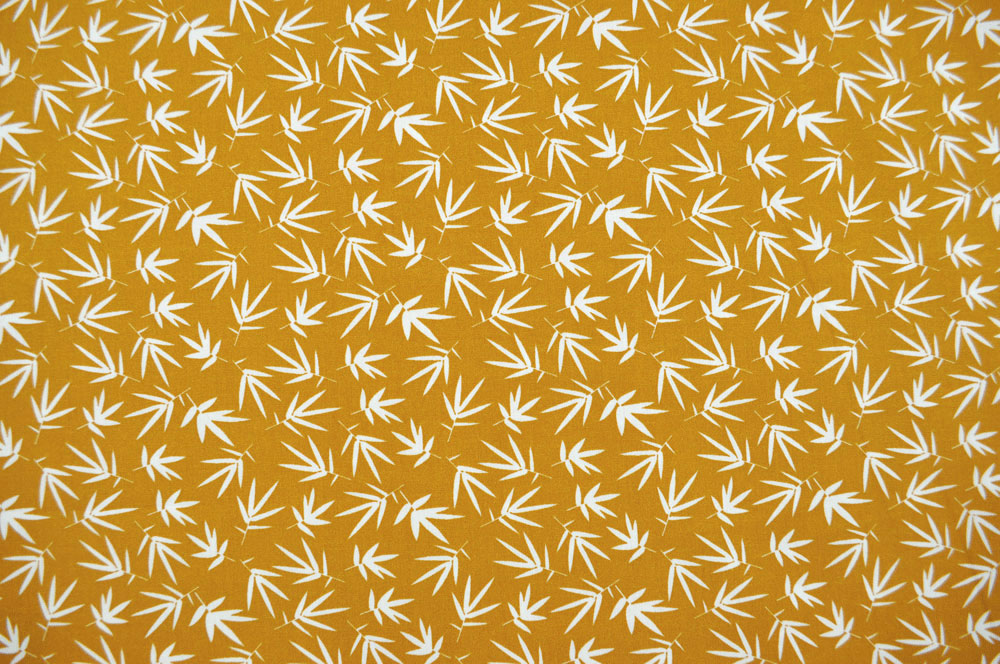 Baumwoll-Popeline - Bambusblätter - Curry