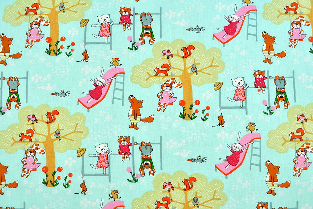 Kinder-Baumwollstoff - Tier-Spielplatz