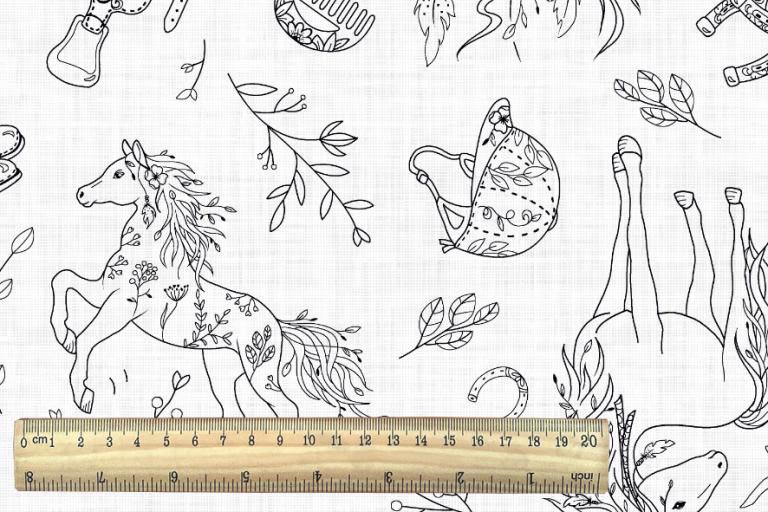 Ausmalstoff Baumwolle - Pferdeliebe