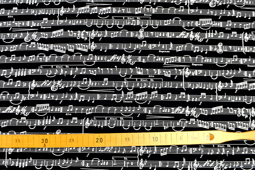 Baumwollstoff - Musiknoten - Schwarz