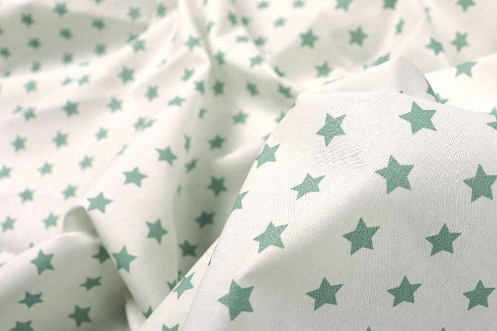 Baumwollstoff - Sterne - 295 cm - Weiß/Mint