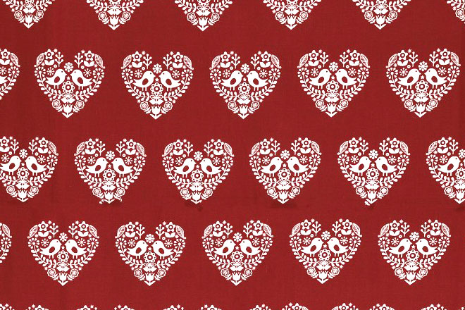 Baumwoll-Trachtenstoff - Verliebte Vögel - Rot