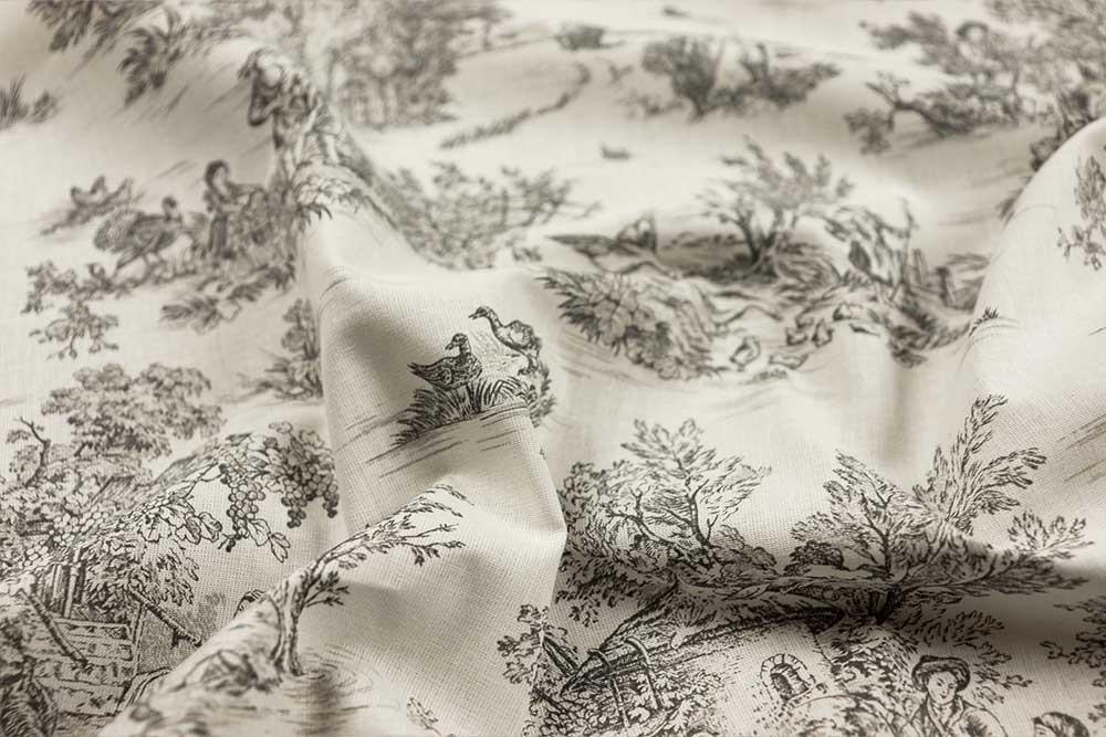 Baumwollstoff Toile de Jouy - 280 cm - Erntezeit - Grau