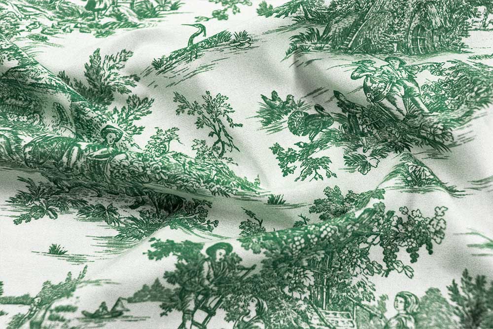 Baumwollstoff Toile de Jouy - 280 cm - Erntezeit - Grün