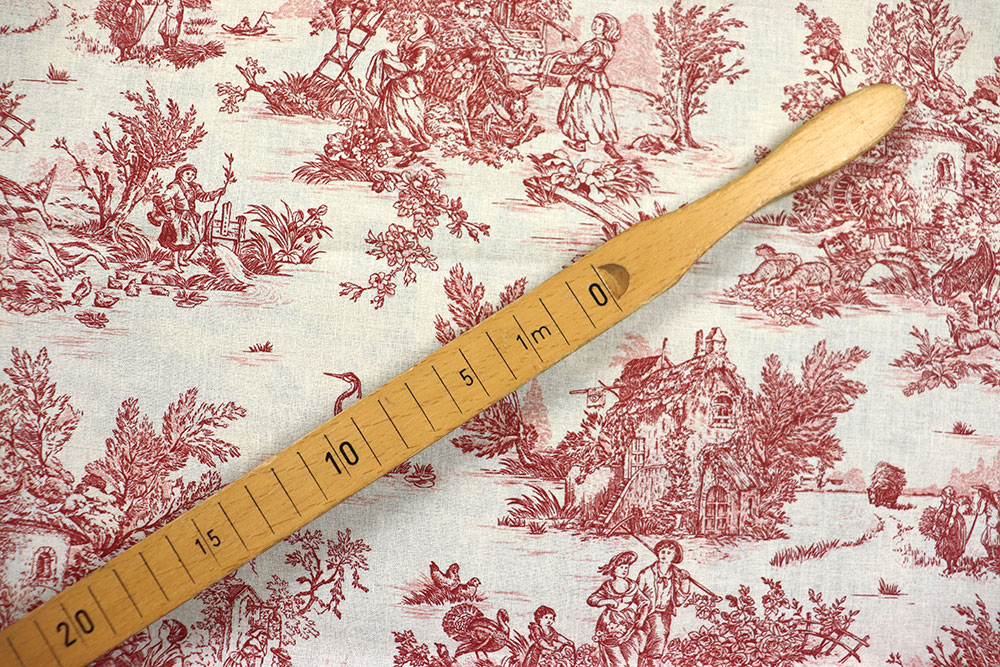 Baumwollstoff Toile de Jouy - Erntezeit - Rot