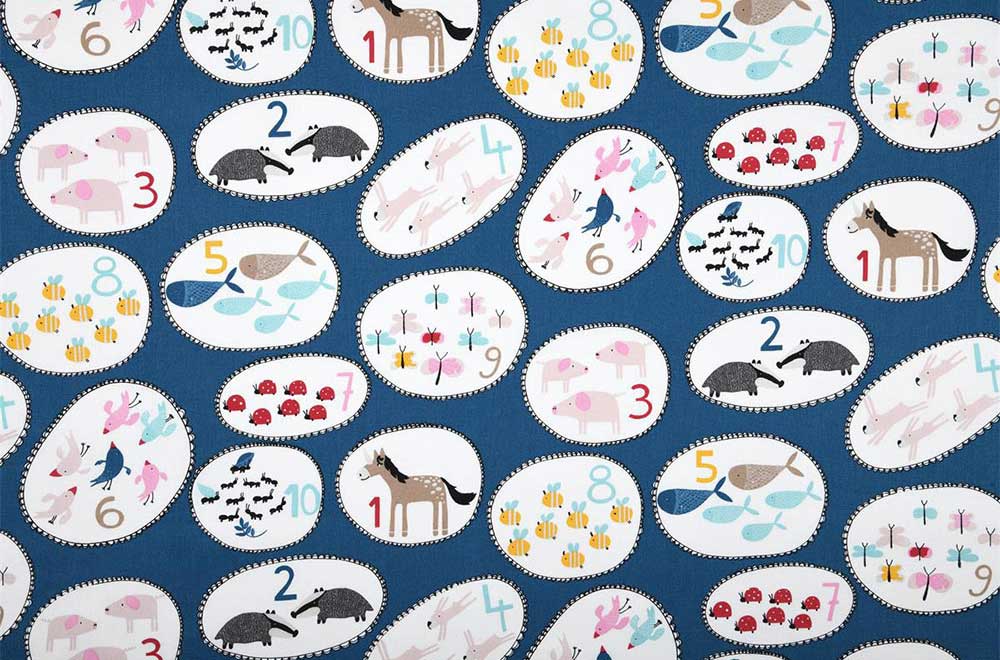 Baumwollstoff - Zahlen und Tiere