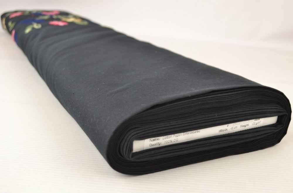 Baumwollstoff bestickt - Trachten-Bordüre - Schwarz