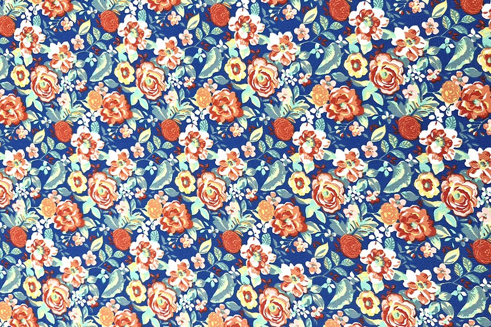 Baumwollstoff - Rosen-Sommer - Blau