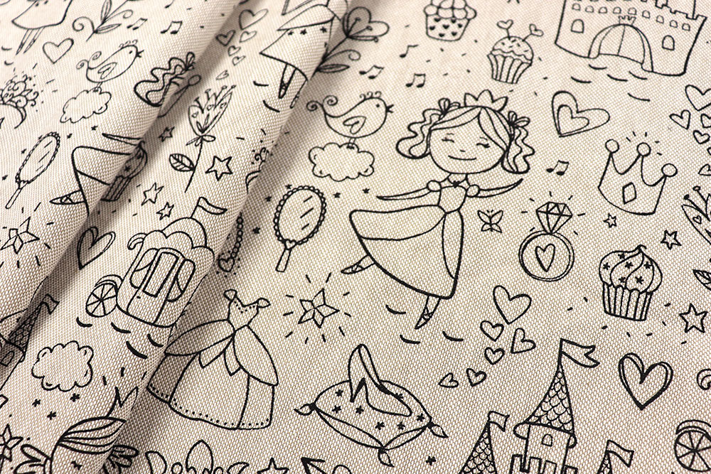 Ausmalstoff Baumwolle - Leinenoptik - Feenland