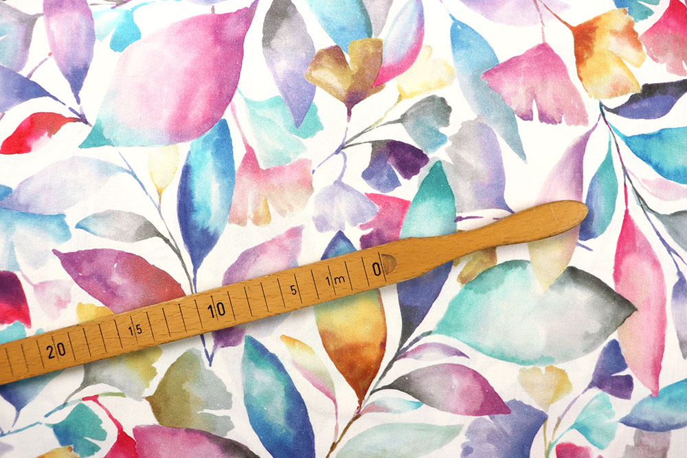 Baumwollstoff Digital - Bunte Aquarell-Blätter - 280 cm