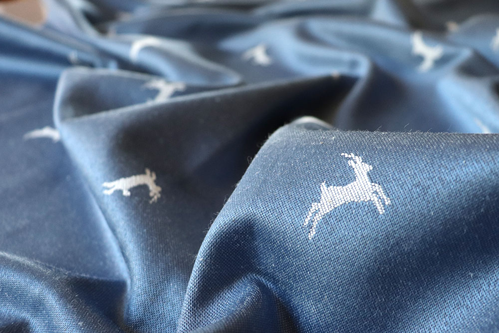 Dekostoff Jacquard beidseitig - Landhaus-Hirsche - Blau