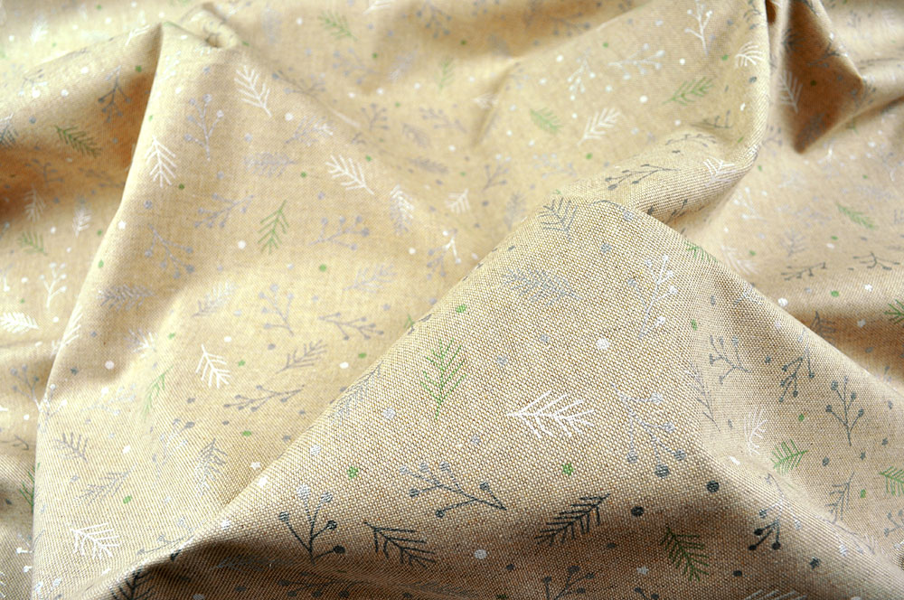 Dekostoff Leinenoptik - Glitzer-Zweige