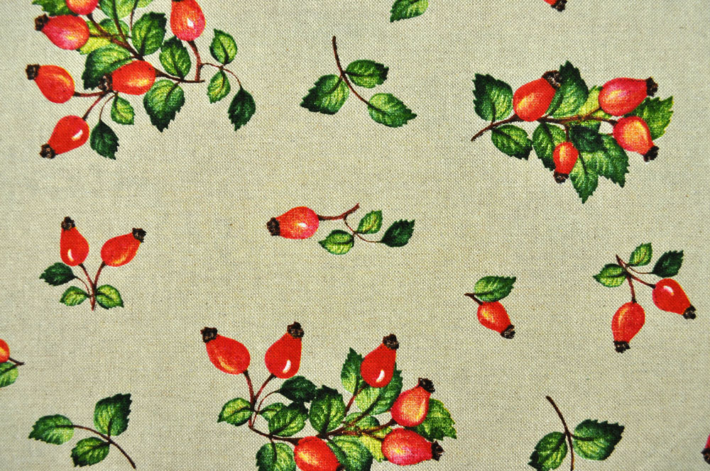 Dekostoff Leinen-Look - Hagebutten-Sträußchen