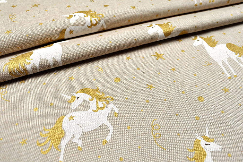 Dekostoff Leinen-Optik - Glitzer Einhorn