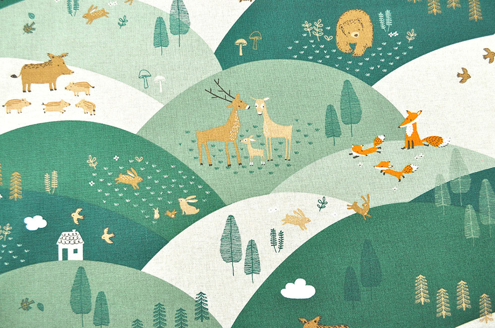 Dekostoff in Leinenoptik - Wilde Waldtiere