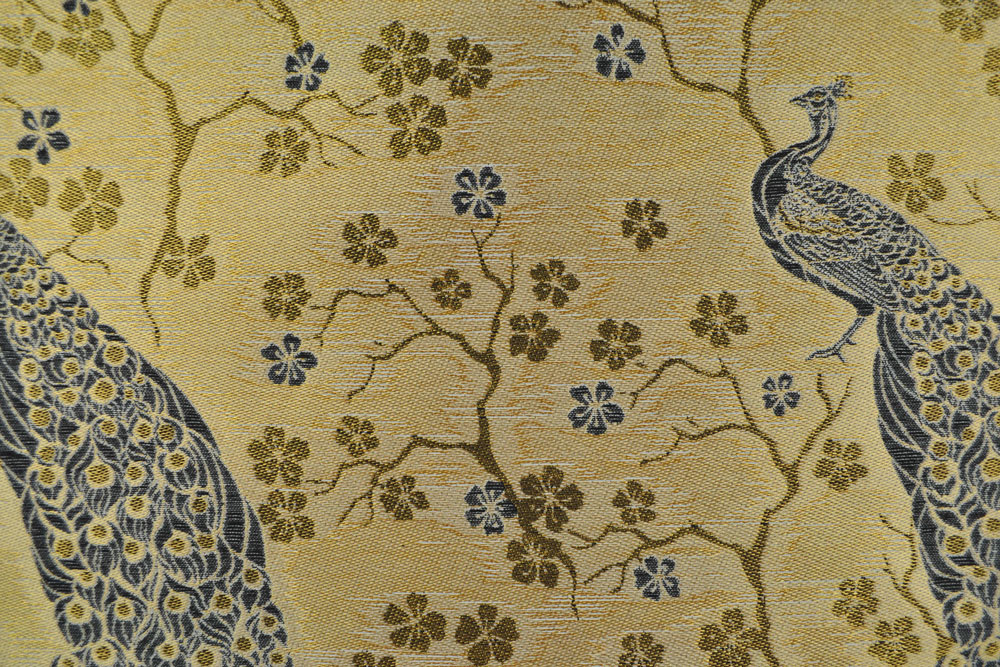 Dekostoff - Jacquard - Romantischer Pfau - Schwarz/Gold - 1,0 Meter