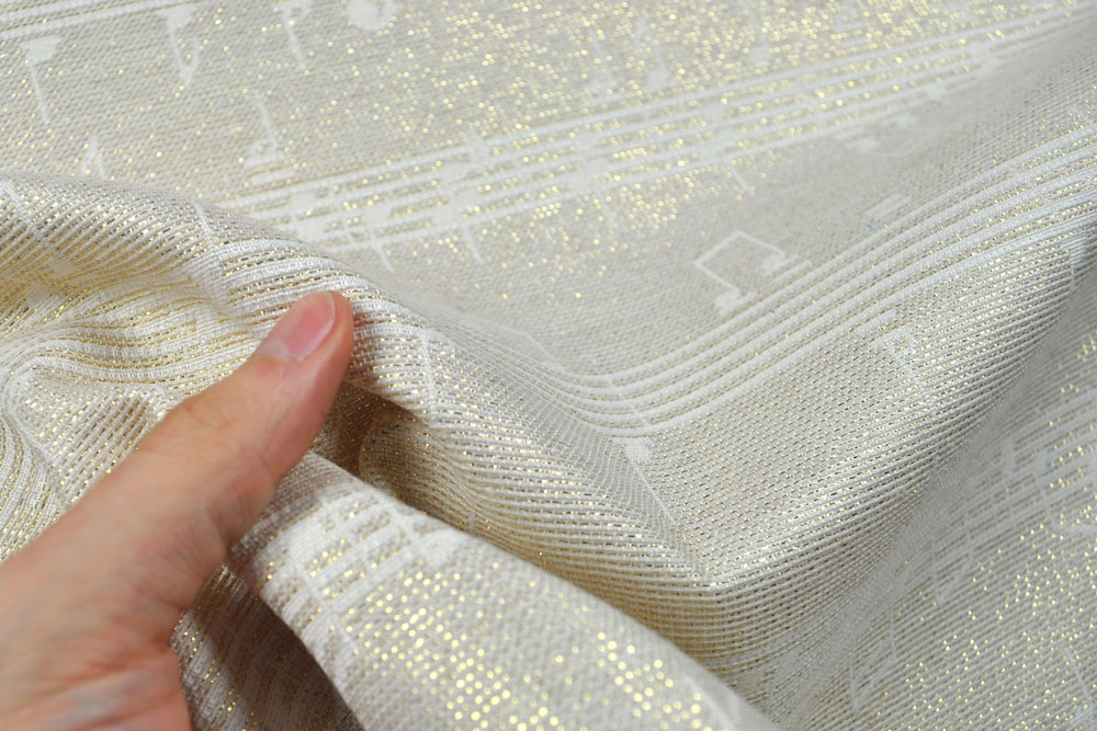 Dekostoff Jacquard - Glitzer - Musiknoten - Beige/Creme