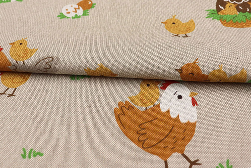 Dekostoff Leinenoptik - Chicken Family