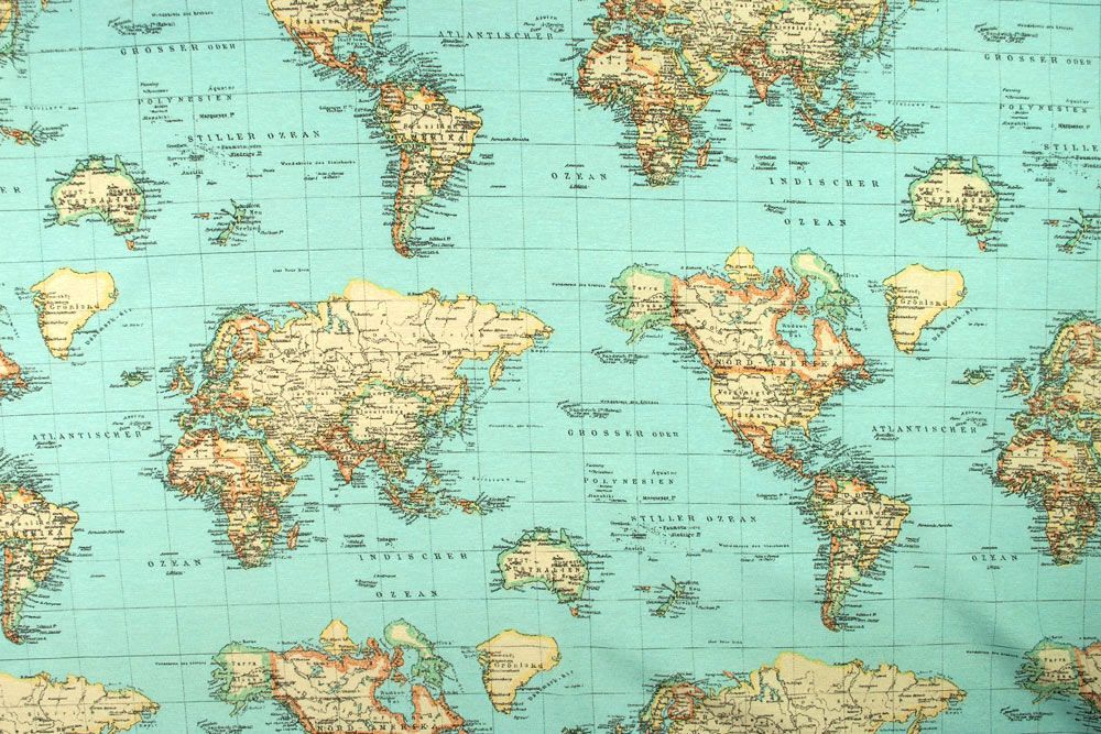 Dekostoff - Weltkarte - Blau