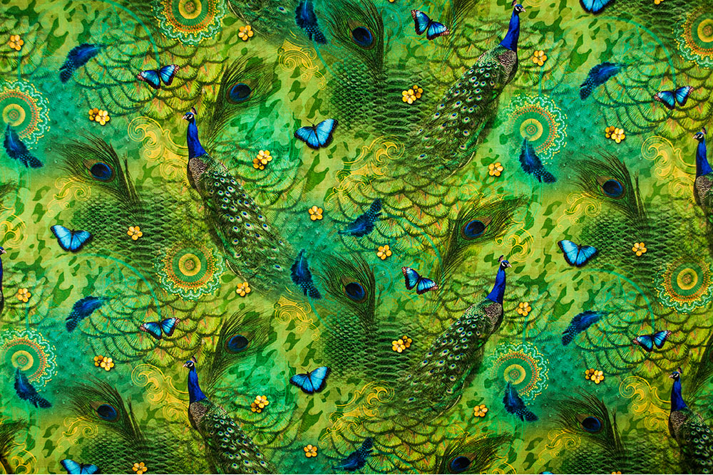 Dekostoff Digitaldruck - Pfauen und Schmetterlinge