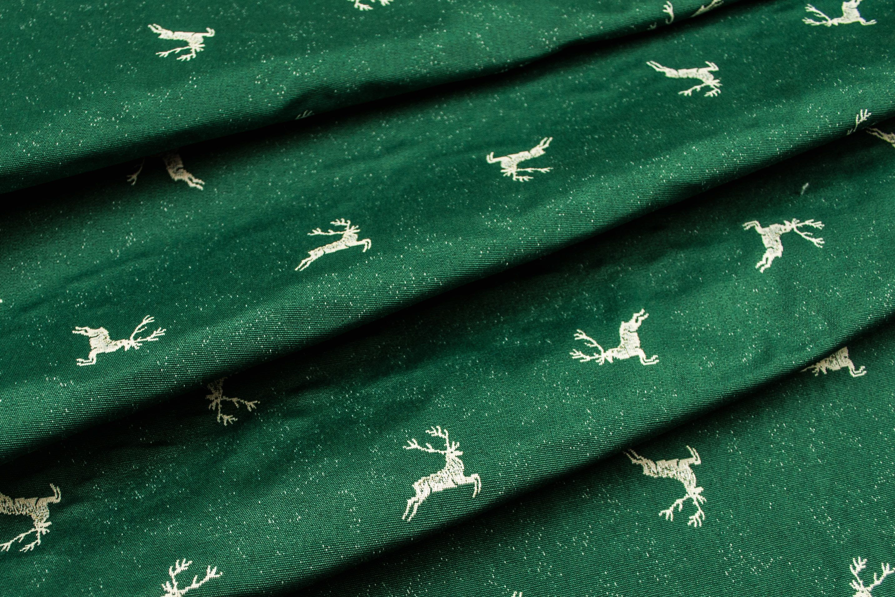 Dekostoff Zweiseitiger Jacquard - Kleine Hirsche - Tanne