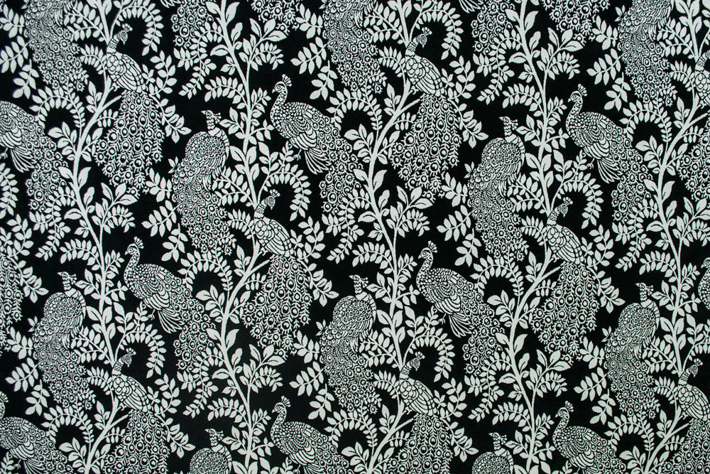 Dekostoff Zweiseitiger Jacquard - Pfau - Schwarz/weiß