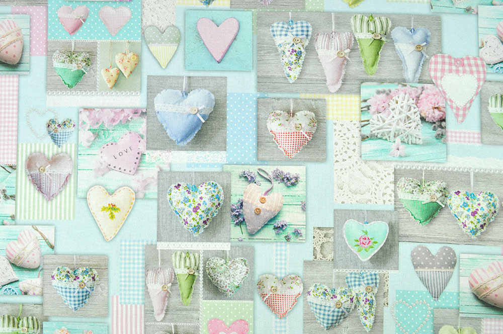 Dekostoff Baumwolle - Patchwork-Herzen Pastelltöne