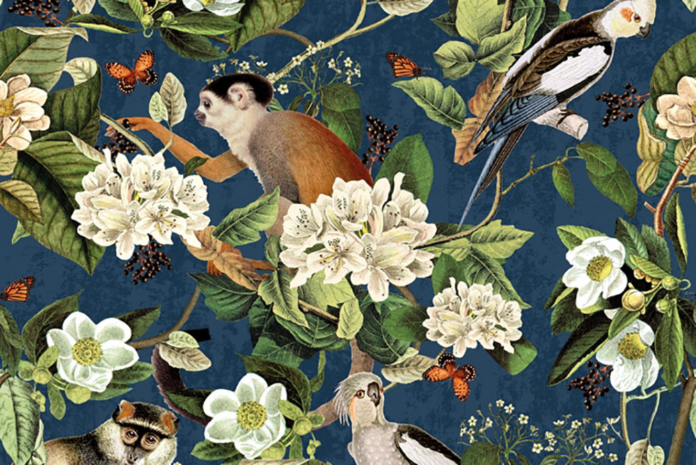 Samtstoff - Digitaldruck - Affenwald