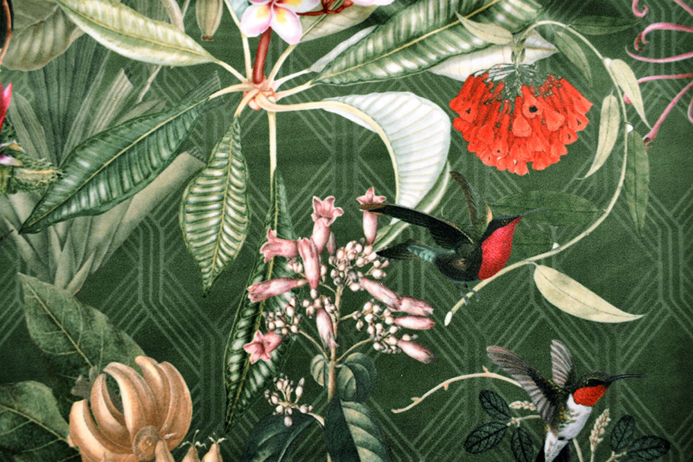 Samt-Dekostoff - Digitaldruck - Kolibri-Dschungel