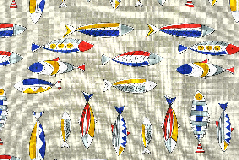 Dekostoff Leinenoptik - Bunte Fische