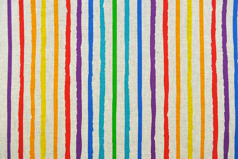 Dekostoff Leinenoptik - Rainbow Stripes