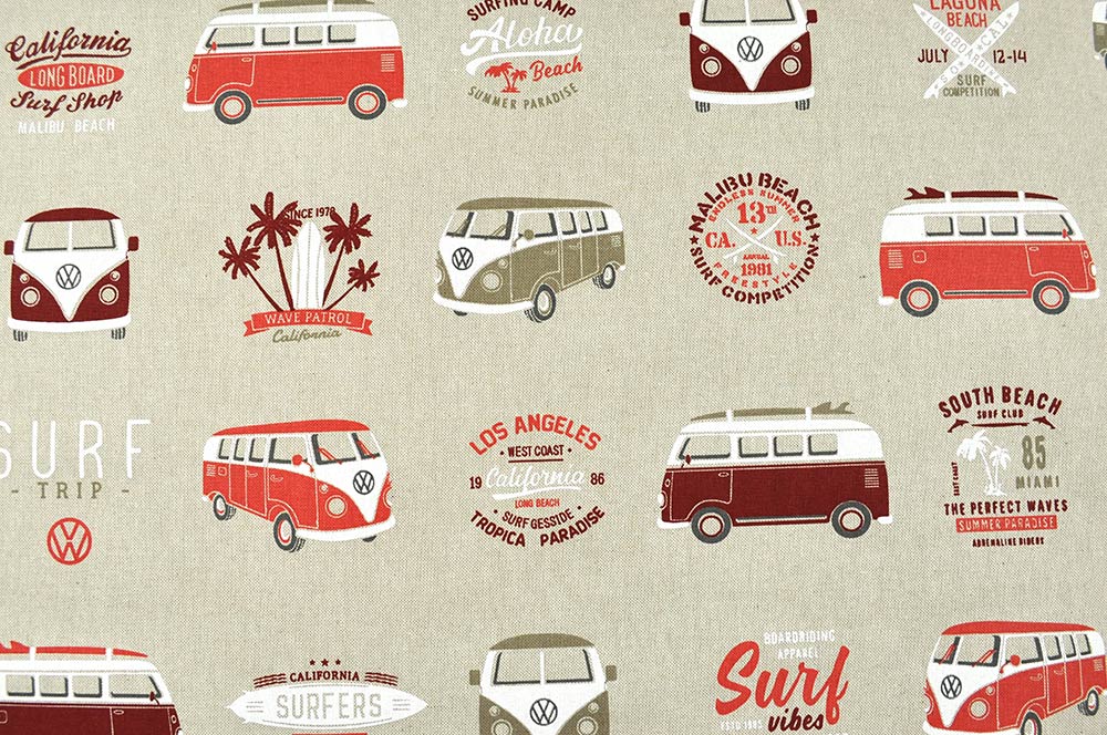 Dekostoff Leinenoptik - Retro-Bus - Rot