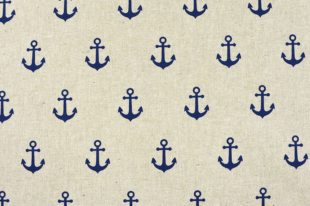 Dekostoff Leinenoptik - Blaue Anker