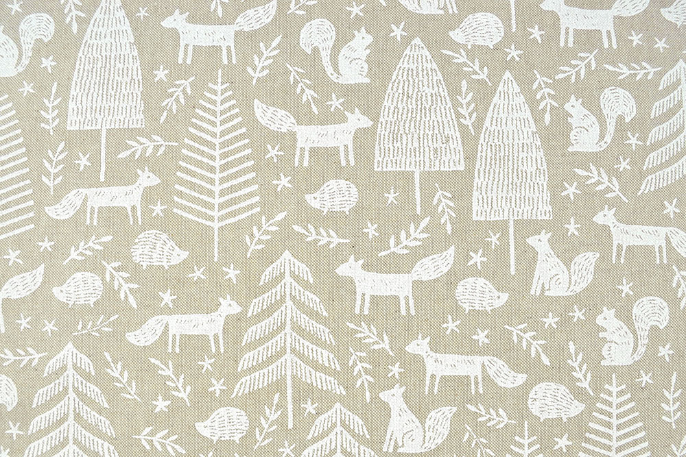 Dekostoff Leinenoptik - White Animal Forest