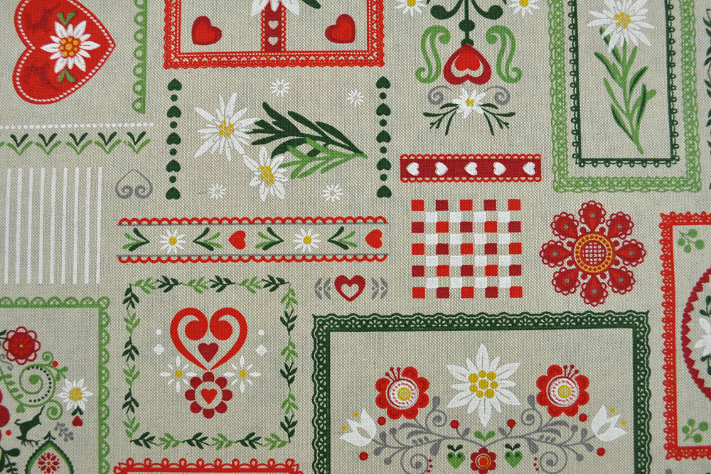 Dekostoff - Leinenoptik - Edelweiss-Patchwork